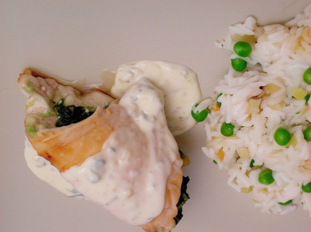 Roladki drobiowe ze szpinakiem w sosie serowym