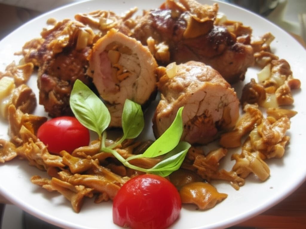 Roladki schabowe z szynką i kurkami