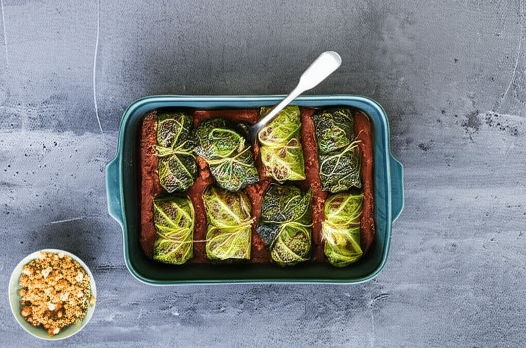 Roladki z kapusty włoskiej z kaszą bulgur