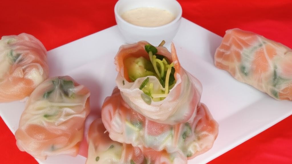 Roladki z łososia w papierze ryżowym