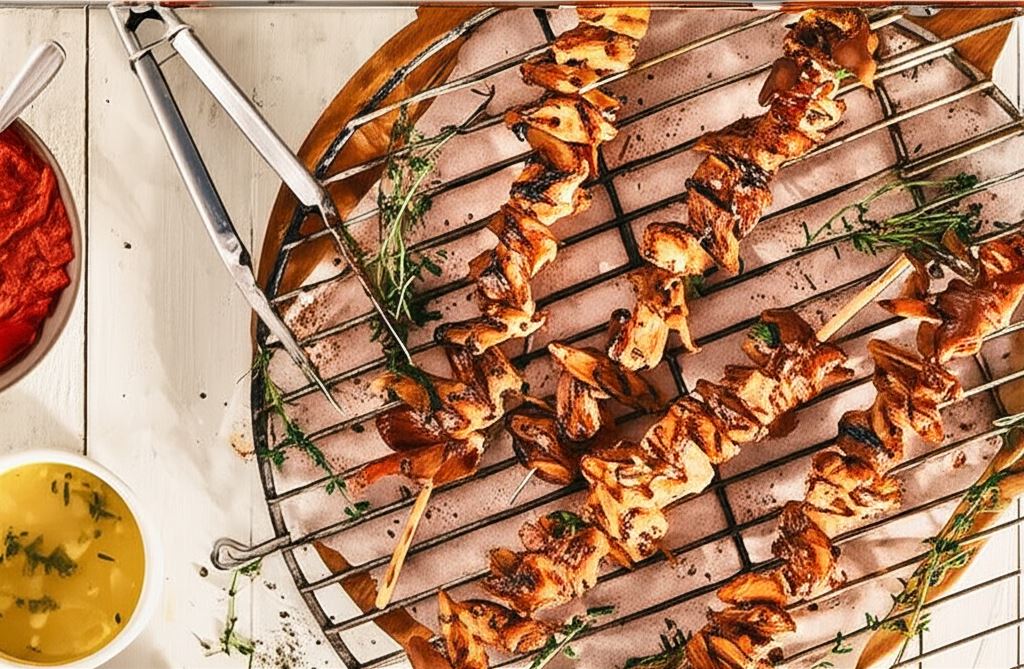 Roślinne souvlaki z sosem paprykowym BBQ