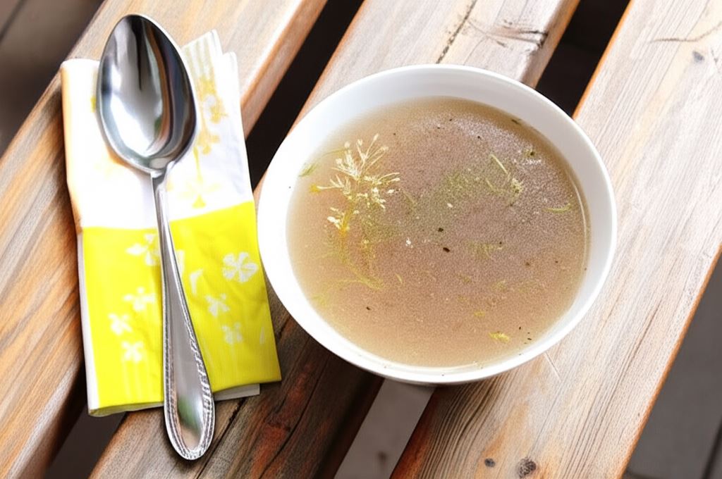 Rosół z łososia wędzonego z listkami fenkułu