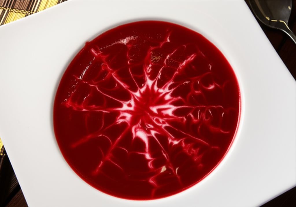 Różowa zupa buraczkowa z pajęczyną