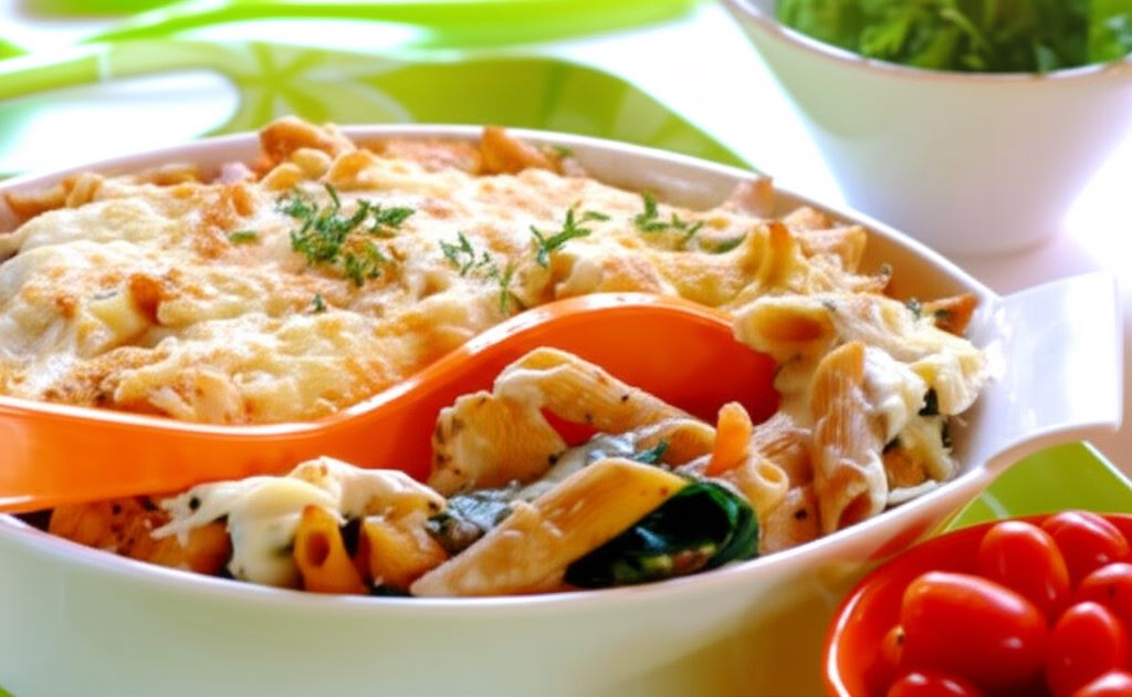 Rumiane penne ze szpinakiem