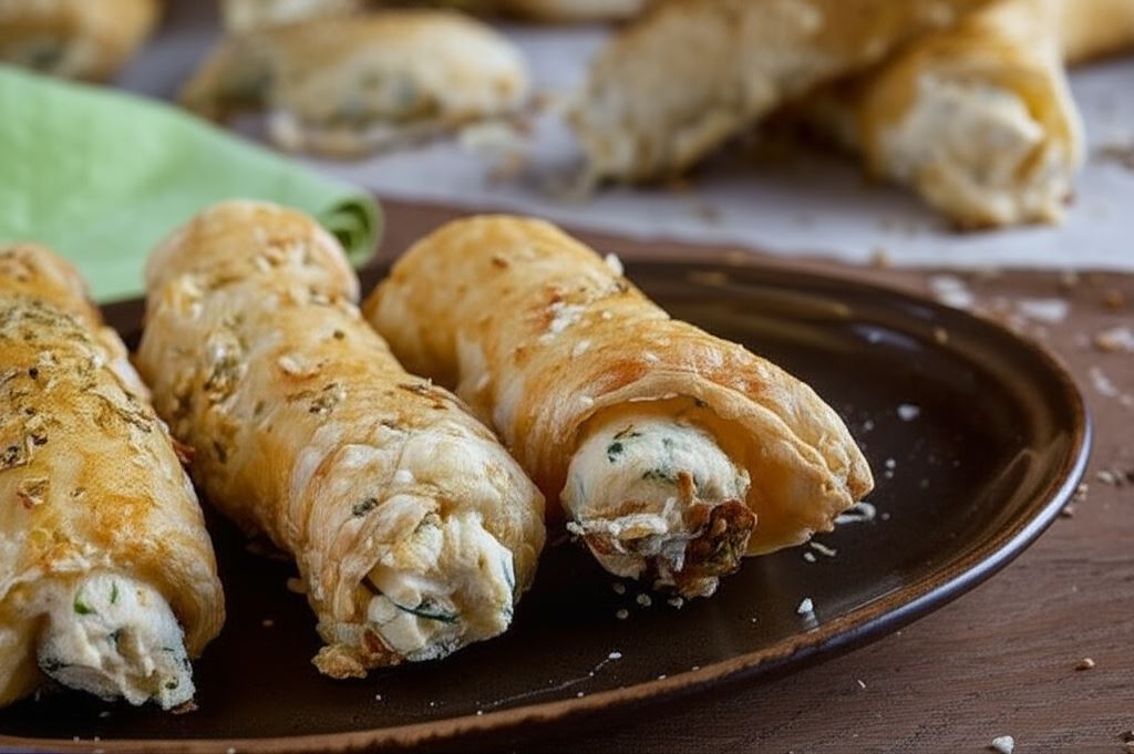 Rurki z ciasta francuskiego na słono z pastą jajeczną