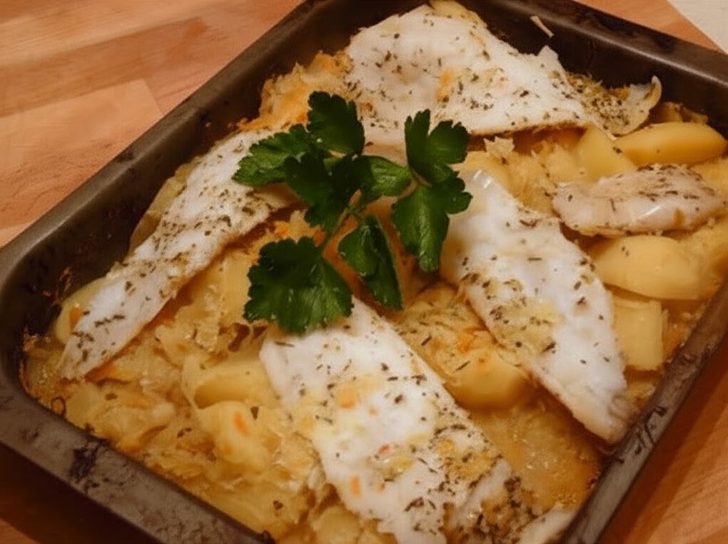 Ryba pieczona z kapustą kiszoną