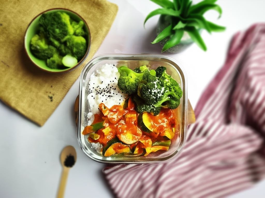 Ryż z tofu i zielonymi warzywami w sosie Tikka Masala