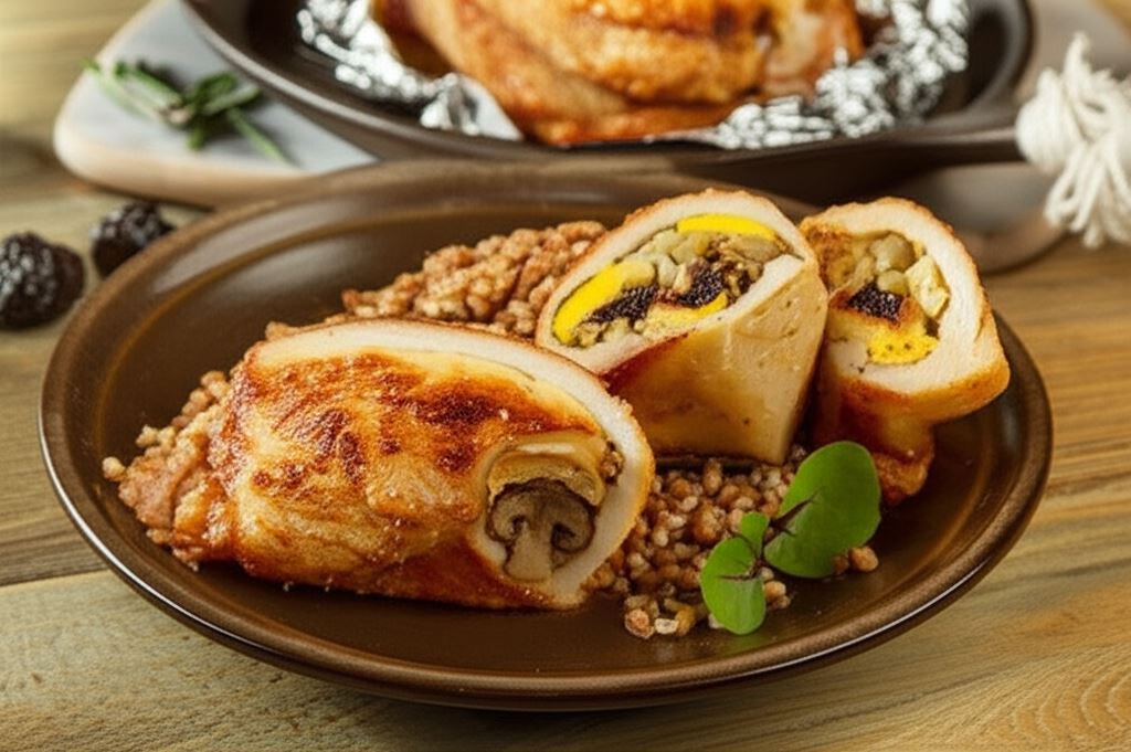 Sakiewki ze schabu faszerowane grzybami