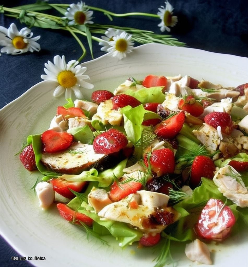 Sałata z pieczonym kurczakiem i truskawkami