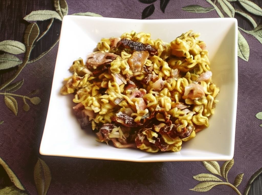 Sałatka makaronowa z wędzonym kurczakiem i suszonymi pomidorami