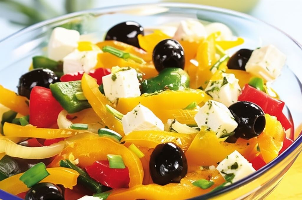 Sałatka paprykowa z fetą i oliwkami