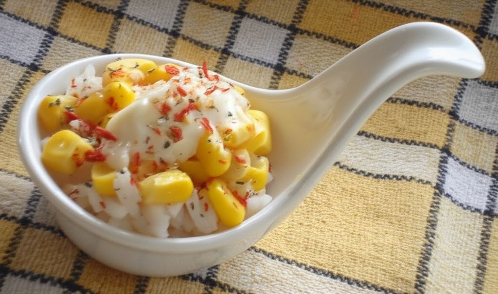 Sałatka ryżowa z chrupiącą kukurydzą i majonezem czosnkowym