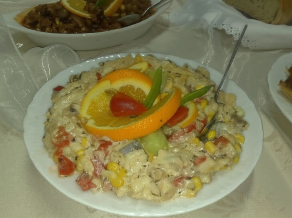 SAŁATKA ŚLEDZIOWA Z RYŻEM I BRZOSKWINIĄ