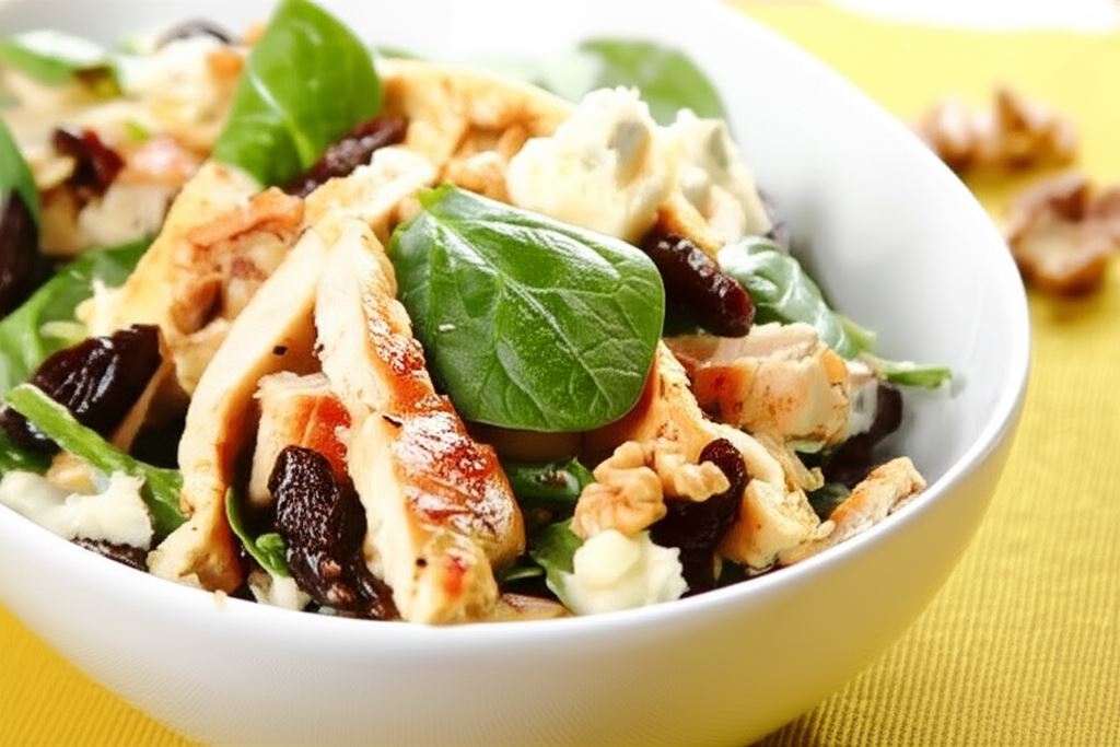 Sałatka szpinakowa z niebieskim serem i soczystym kurczakiem