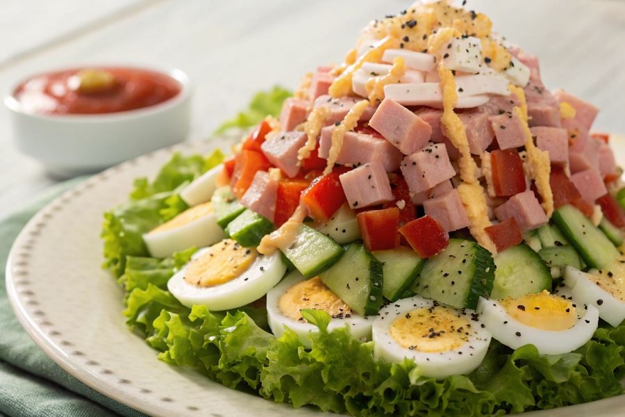 Sałatka warstwowa z szynką