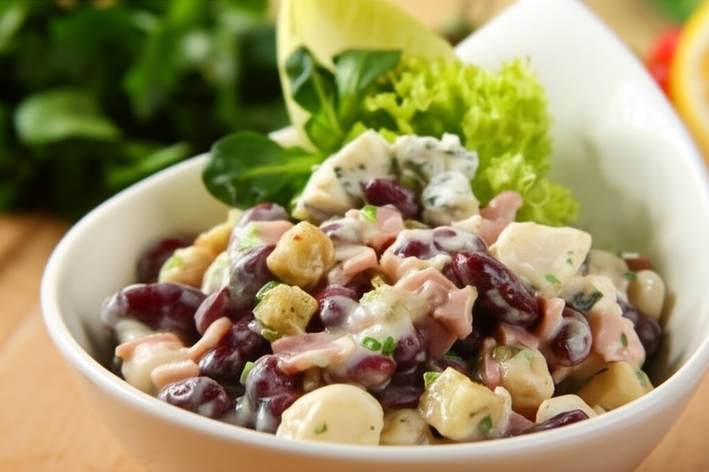 Sałatka z czerwoną fasolą i niebieskim serem