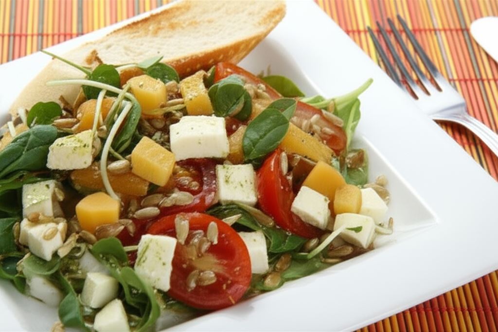 Sałatka z dyni z serem feta i pomidorkami cherry