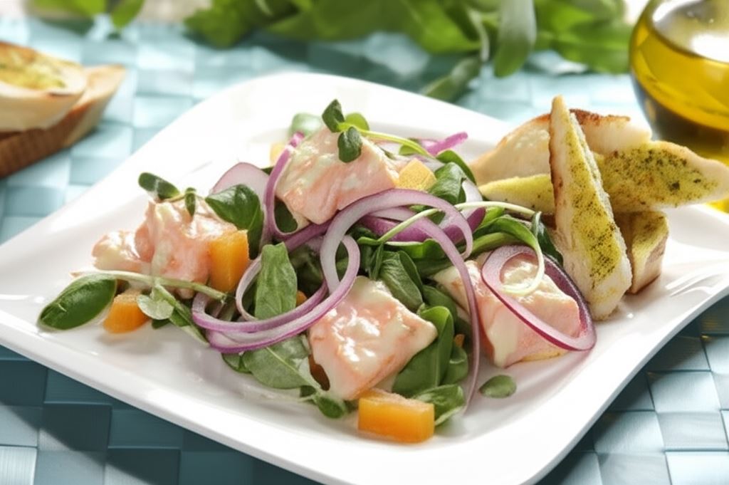 Sałatka z dynią i kremowym łososiem