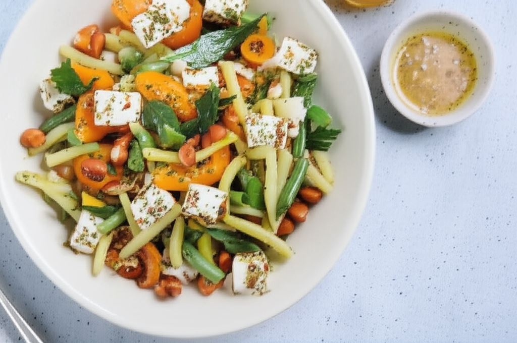 Sałatka z fasolki szparagowej z morelą i serem feta