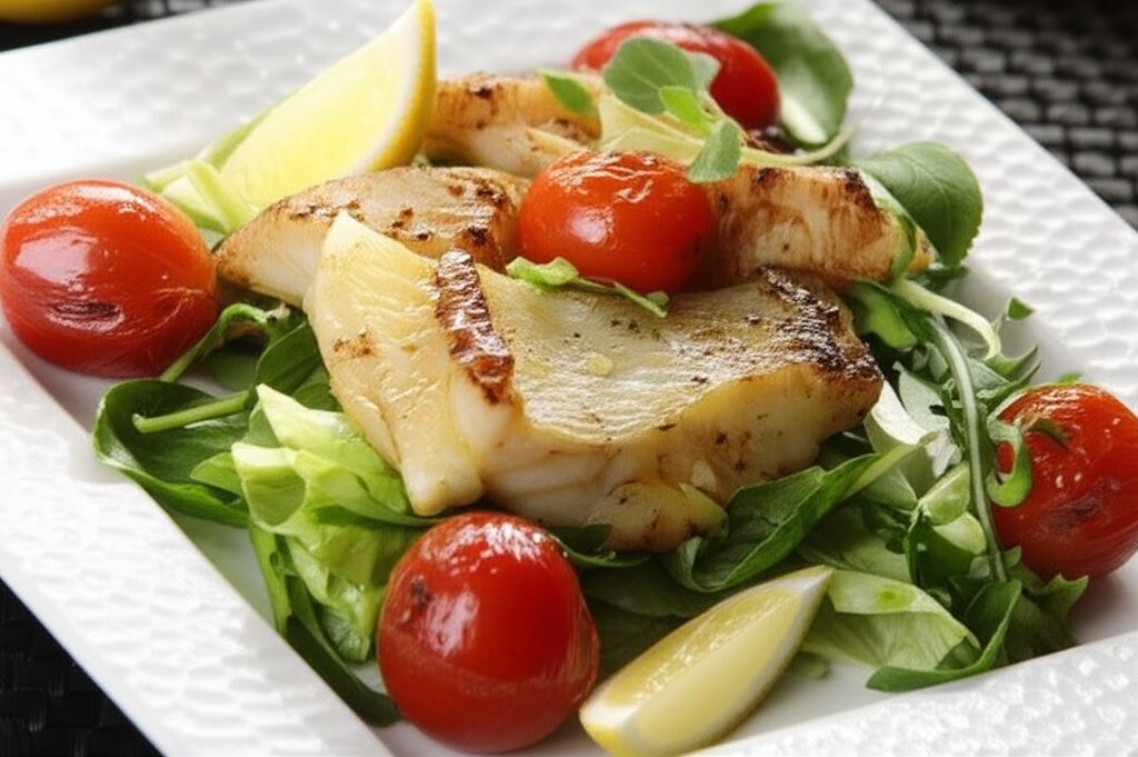 Sałatka z grillowanym okoniem