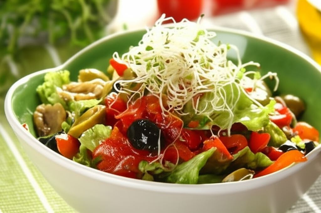 Sałatka z kiełkami lucerny i z oliwkami