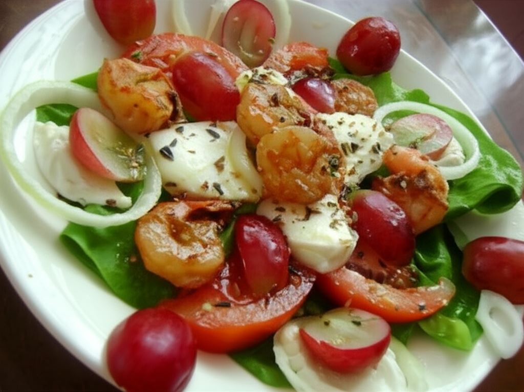 Sałatka z krewetkami i winogronem