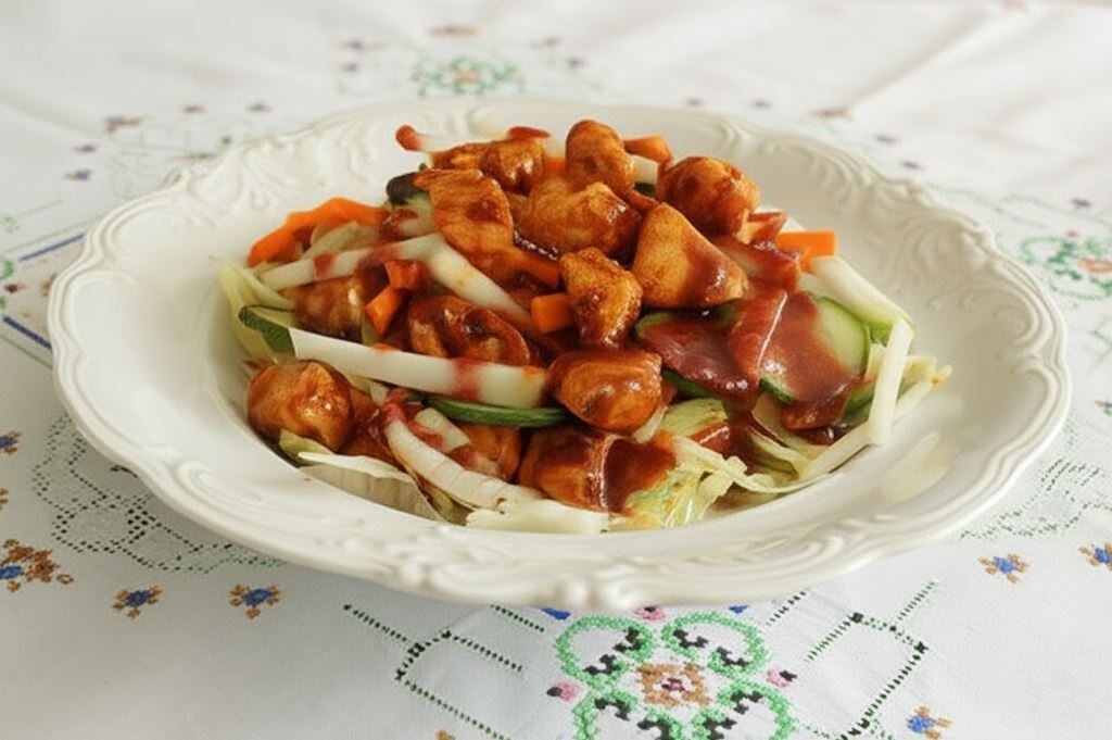 Sałatka z kurczakiem i malinowym sosem vinaigrette