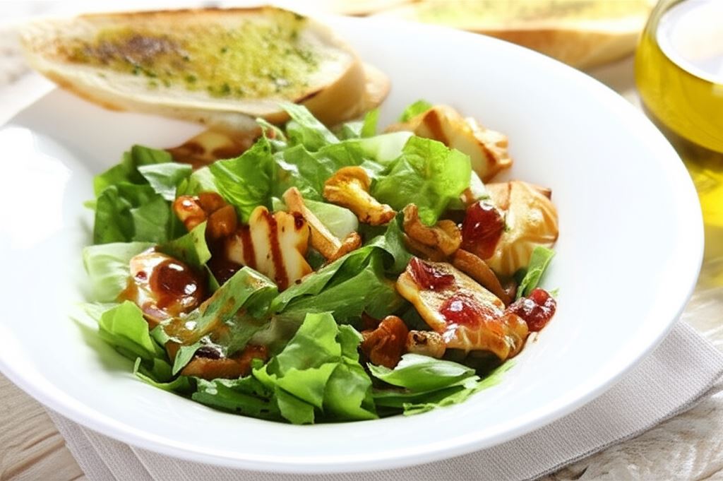 Sałatka z kurkami z grillowanym oscypkiem i żurawiną