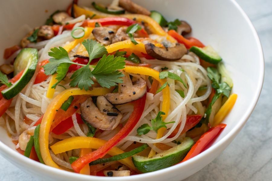 Sałatka z makaronu ryżowego i papryki