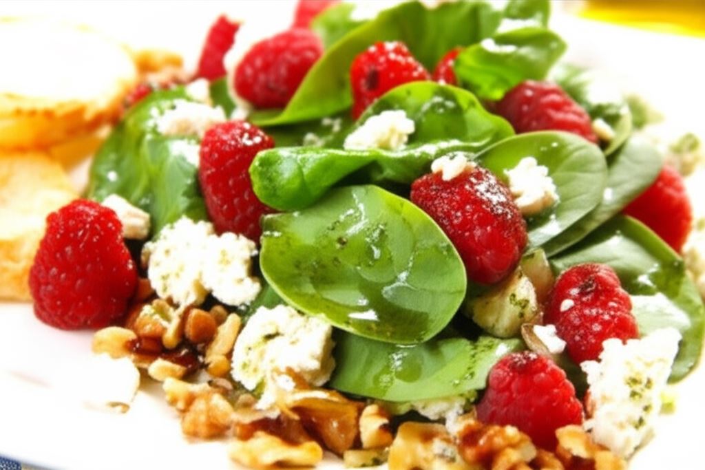 Sałatka z malinami i szpinakiem