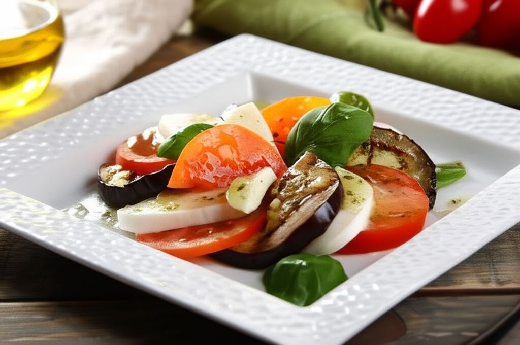 Sałatka z mozzarella i grillowanym bakłażanem