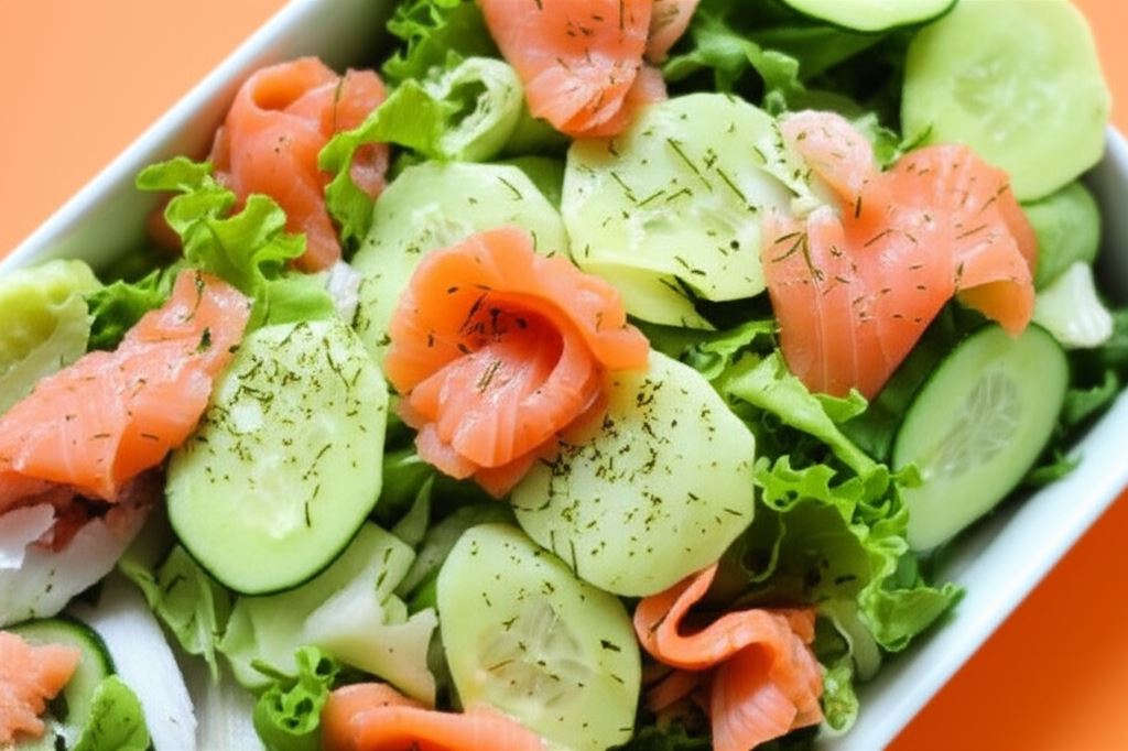Sałatka z ogórkiem i wędzonym łososiem