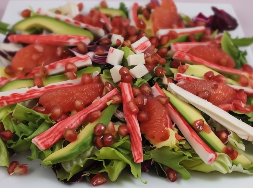 Sałatka z paluszkami krabowymi i grejpfrutem