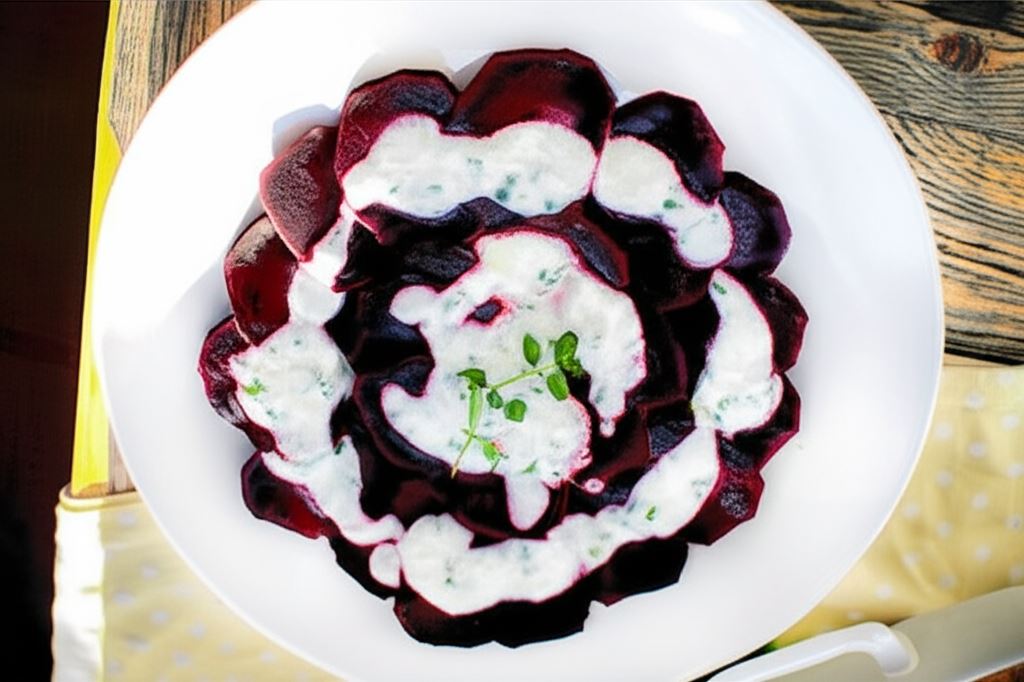 Sałatka z pieczonych buraków w sosie majerankowo-czosnkowym