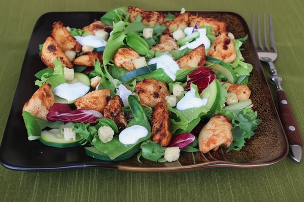 Sałatka z pieczonymi ziemniakami i sosem jogurtowo czosnkowym