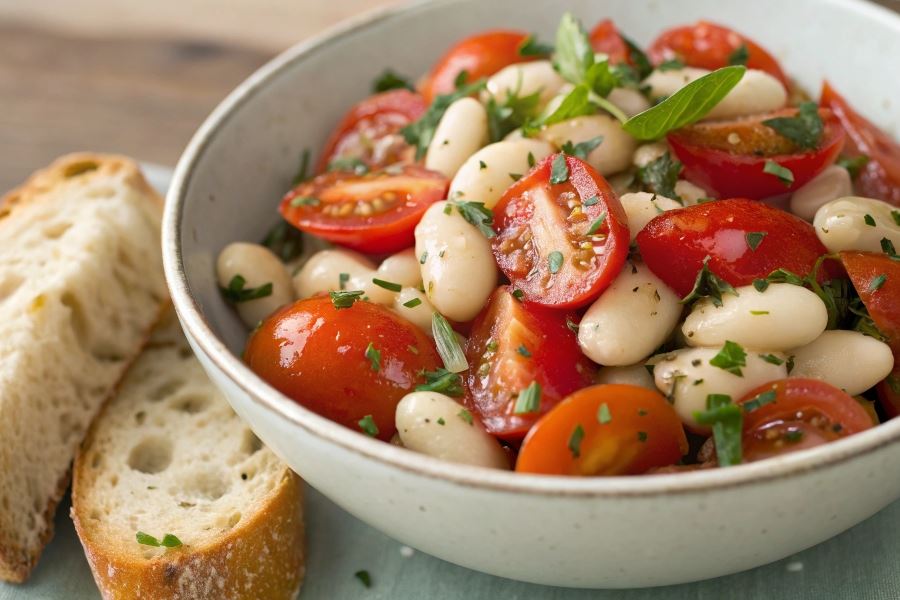 Sałatka z pomidorów i białej fasoli