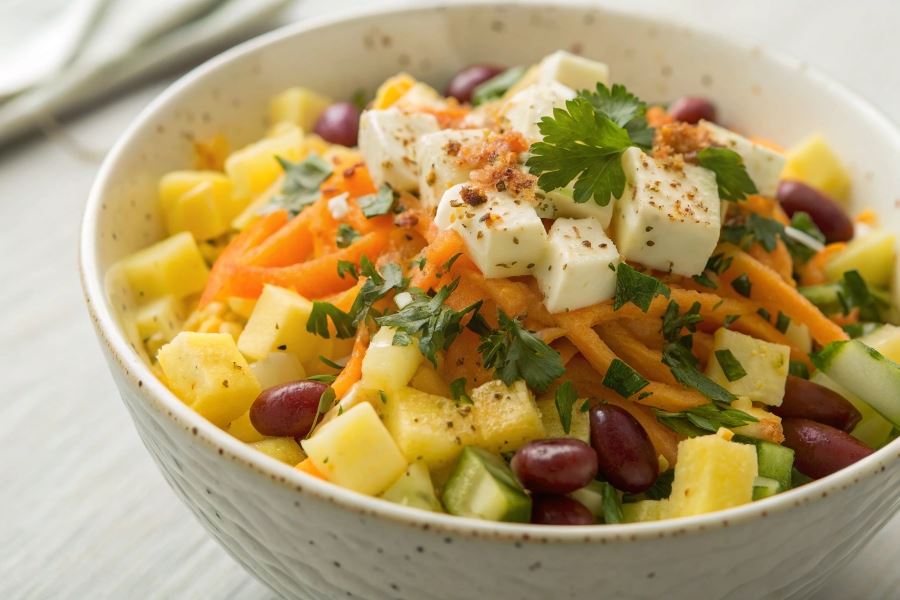 Sałatka z pora z żółtym serem