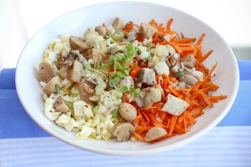 Sałatka z rolmopsami i marynowanymi pieczarkami