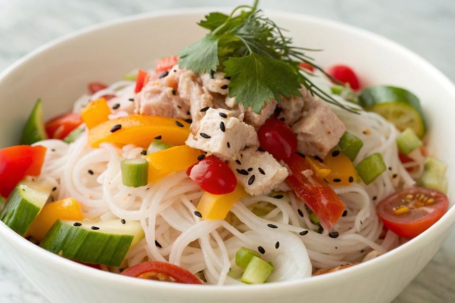 Sałatka z tuńczykiem i makaronem ryżowym