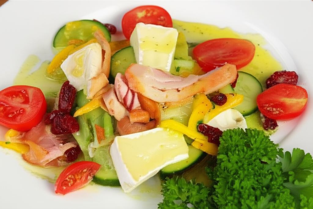 Sałatka z wędzonym kurczakiem i camembert