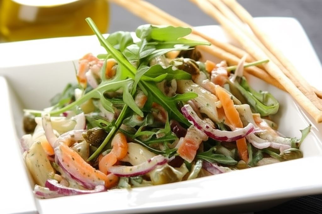 Sałatka z wędzonym łososiem i makaronem