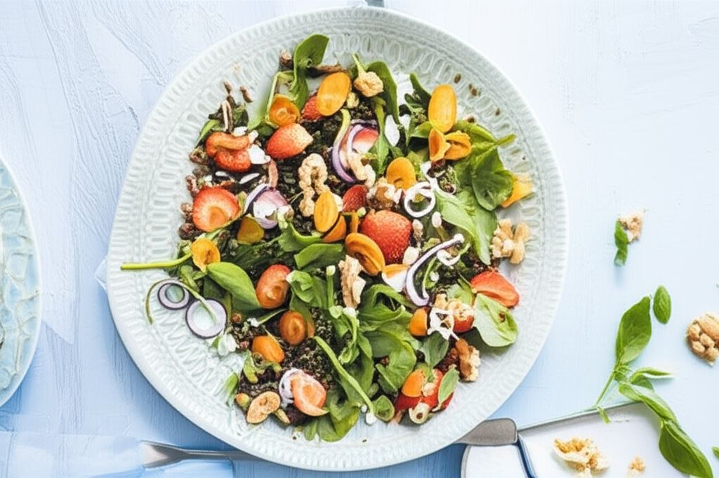 Sałatka ze szpinaku z truskawkami i fetą