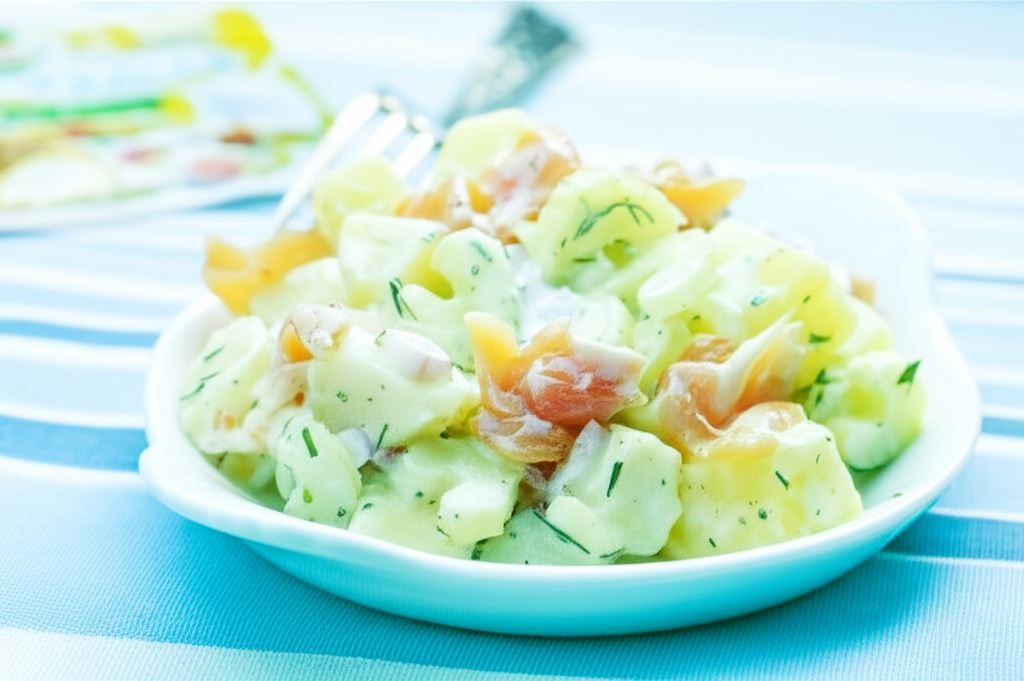 Sałatka ziemniaczana z łososiem wędzonym i selerem