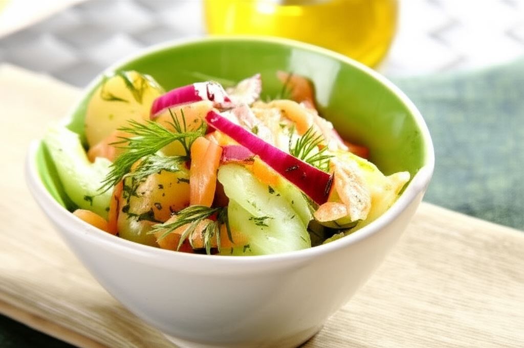 Sałatka ziemniaczana z wędzonym łososiem i czosnkiem