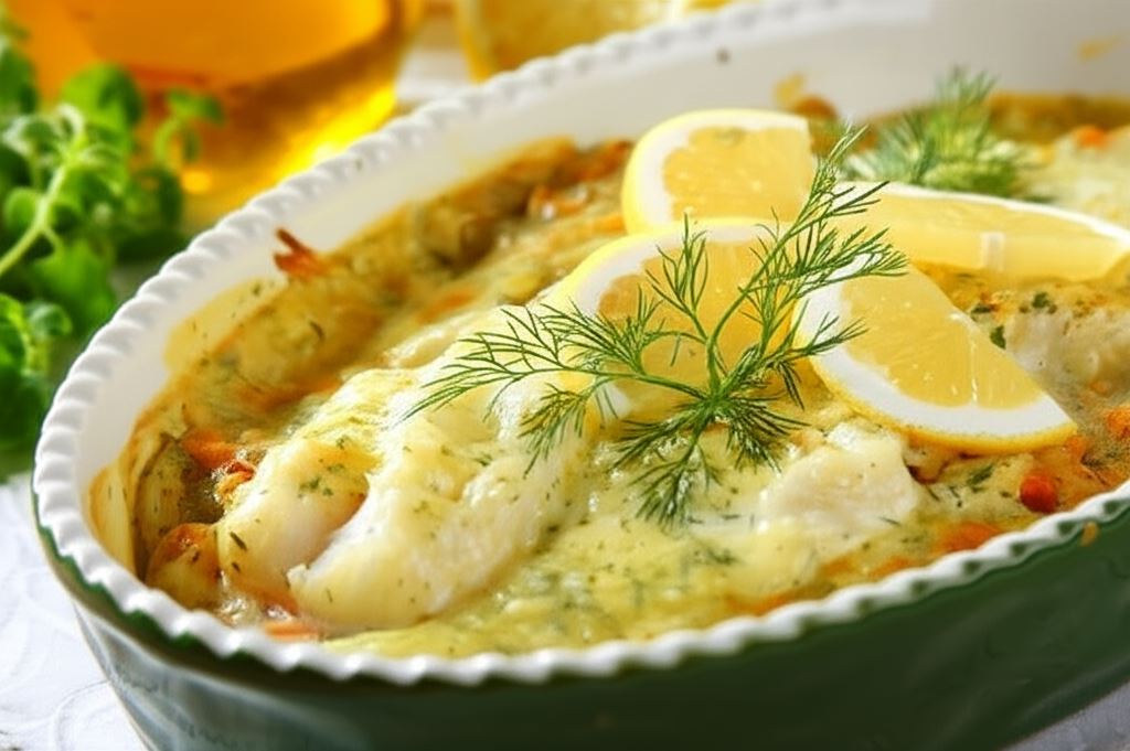 Sandacz z duszonymi warzywami