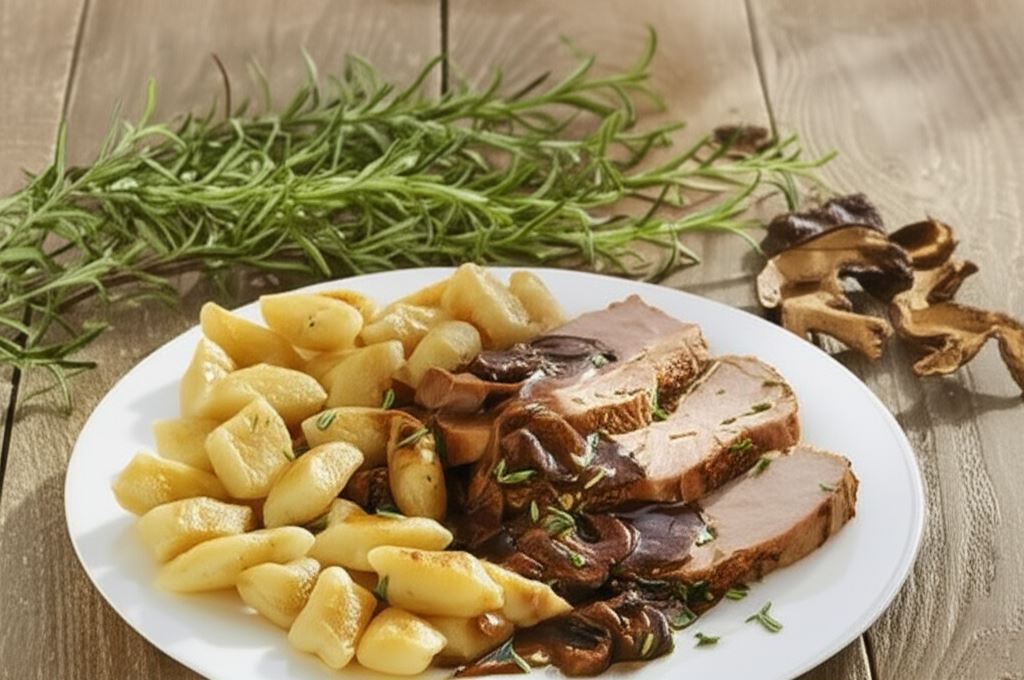 Schab z grzybami duszonymi