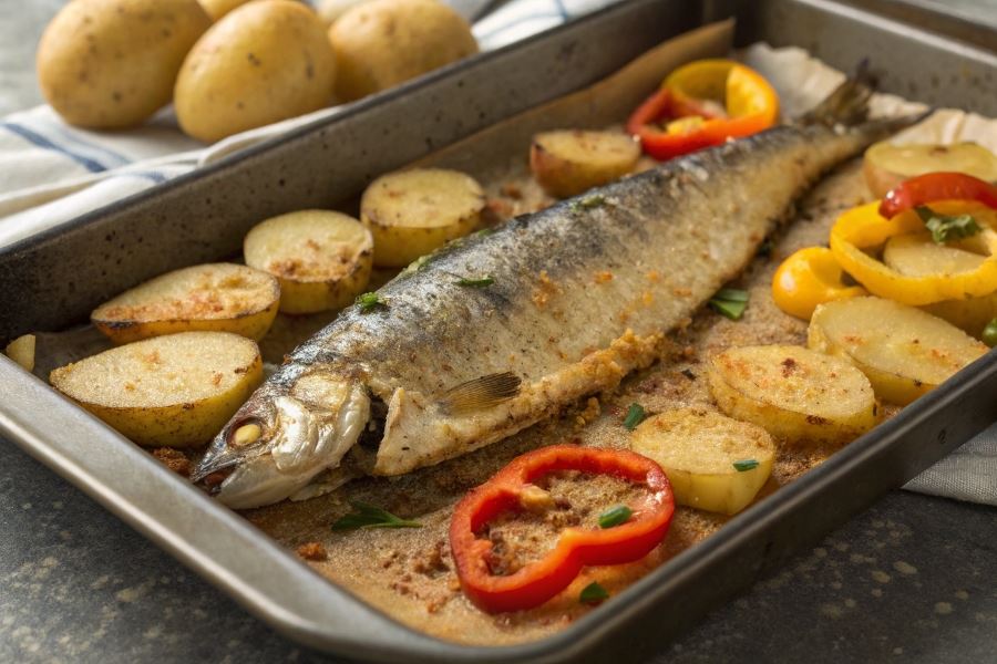 Śledzie opiekane z kartoflami