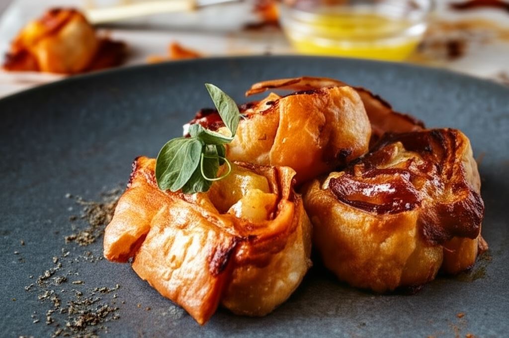 Ślimaczki z ciasta francuskiego z serem i szynką