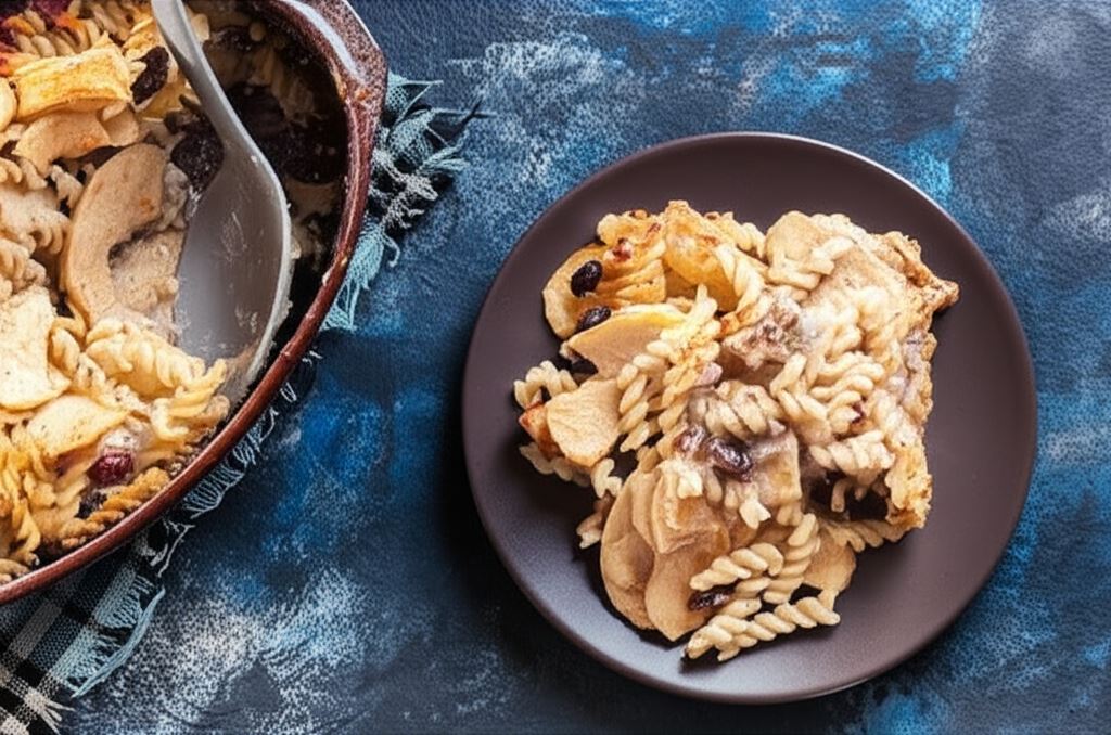 Słodki makaron z jabłkami i cynamonem