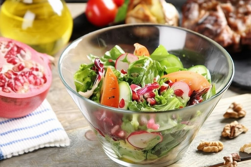 Smaczna sałatka na grilla z pestkami granatu